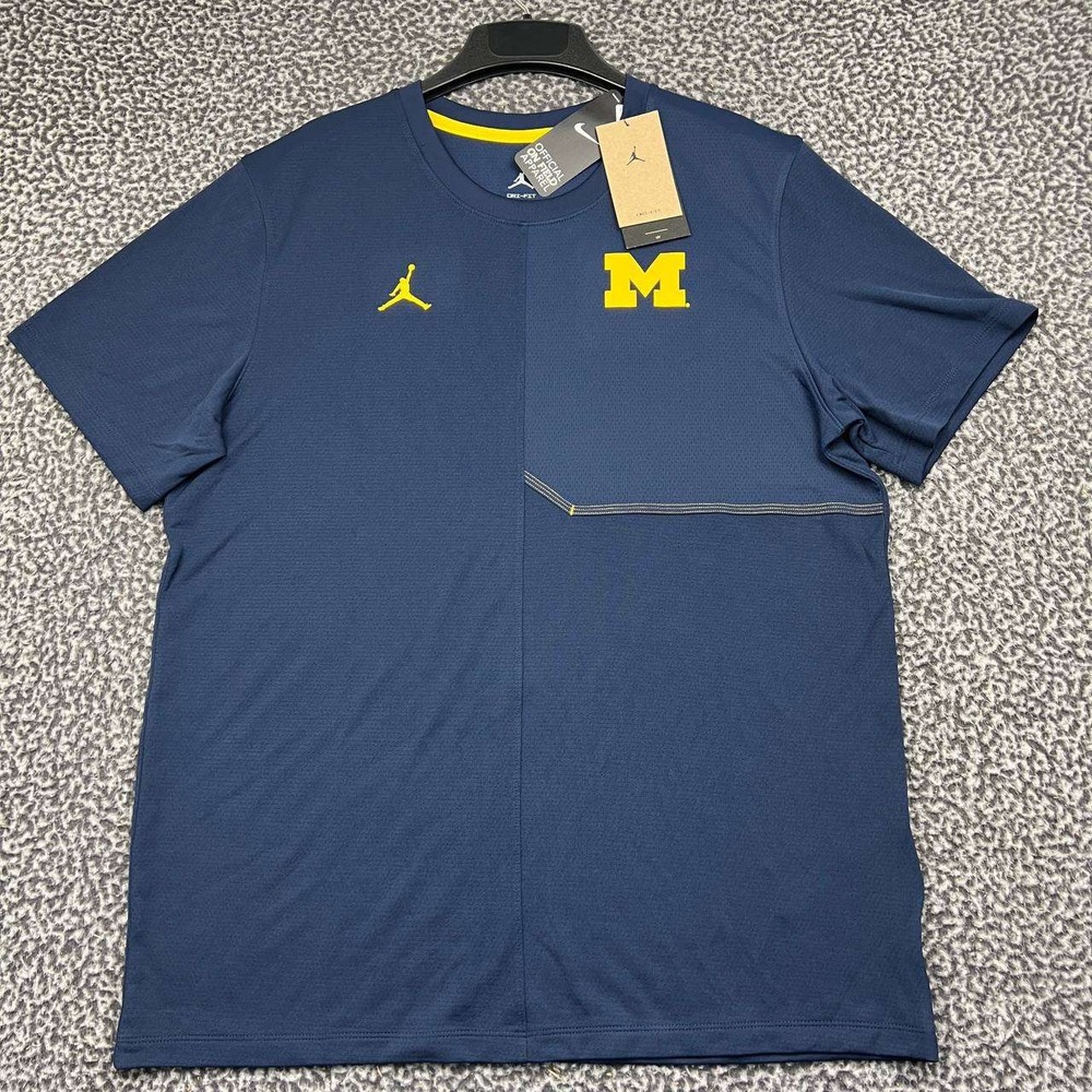 Air Jordan Michigan Wolverines Dri-FIT Shirt Men Large Navy Short Sleeve New